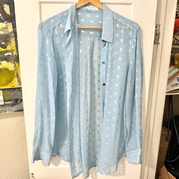 Equipment essential semi-sheer long sleeve metallic fil coupé blouse L - Picture 2 of 14